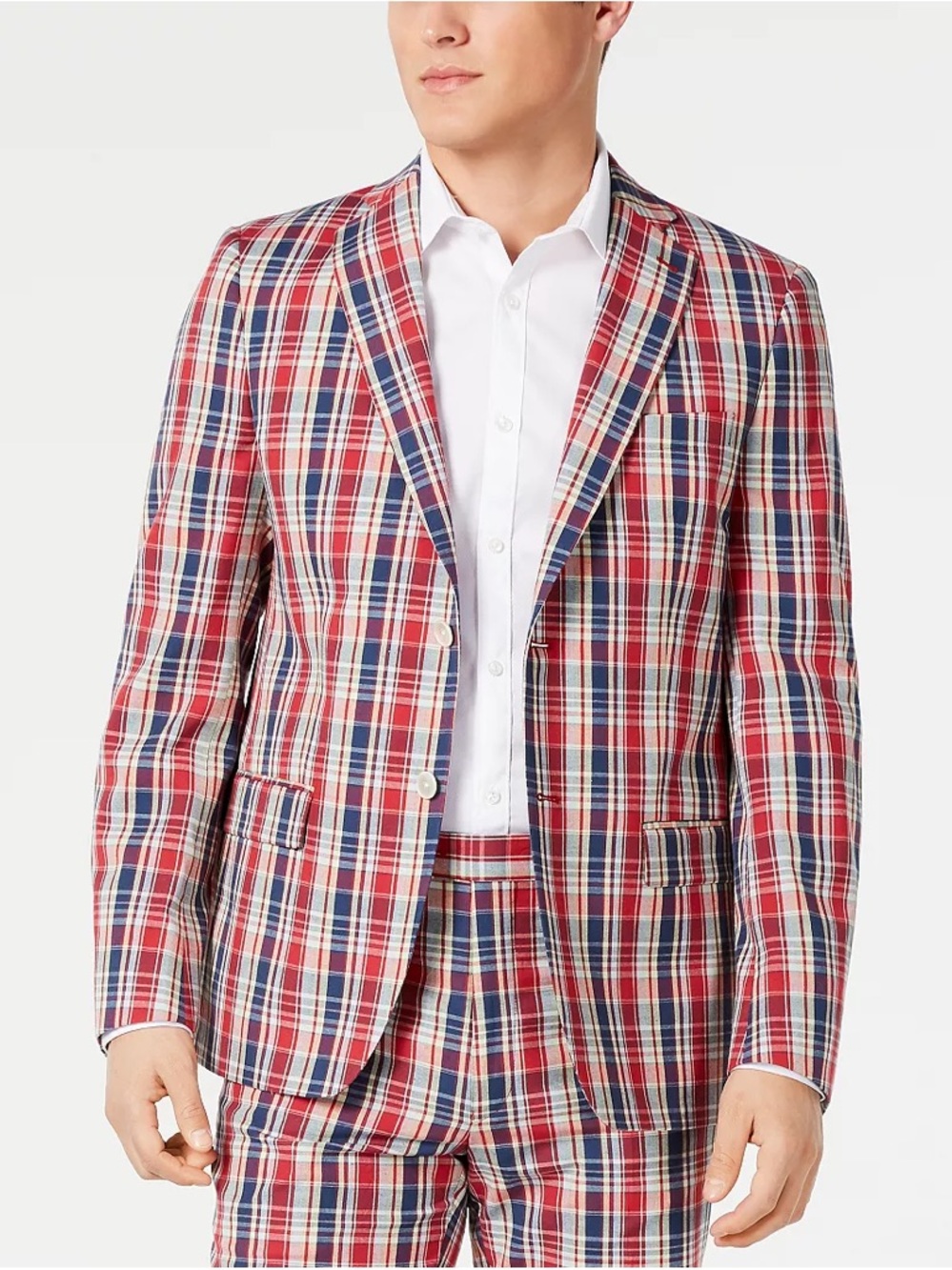 Lauren Ralph Lauren Men's Ultra Flex Classic-Fit Red Plaid Madras Sport Coat 38S